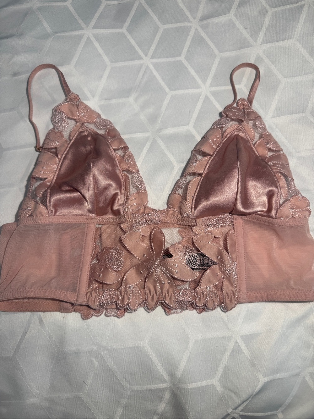 Victoria's Secret Blush Pink Satin & Floral Lace Bralette Size S